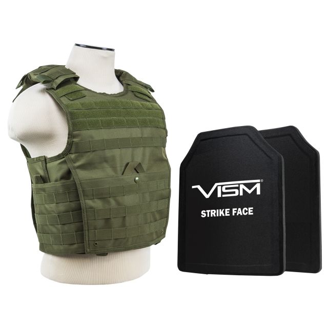 NcSTAR Expert Carrier Vest w/Two 11x14in Shooters Cut Hard PE Ballistic Panels Green Medium - 2XL - Ncstar