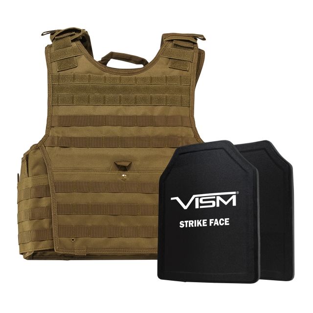 NcSTAR Expert Plate Carrier Vest w/Two 11x14in Shooters Cut Hard PE Ballistic Panels Tan 2XL - Ncstar