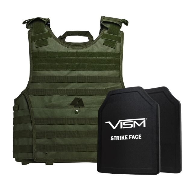 NcSTAR Expert Plate Carrier Vest w/Two 11x14in Shooters Cut Hard PE Ballistic Panels Green 2XL - Ncstar