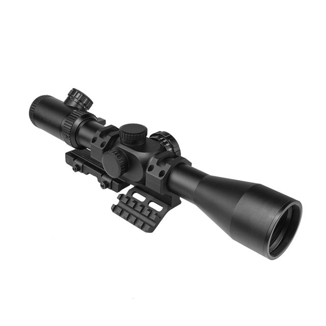 NcSTAR Full Size Rifle Scope  30mm Tube Illuminated P4 Sniper Glass Etched Reticle w/ Cantilever Scope Mount Black - Ncstar