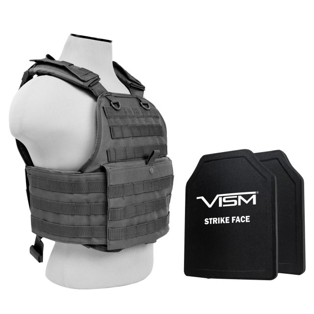 NcSTAR Plate Carrier Vest w/Two 10x12in Shooters Cut Hard PE Ballistic Panels Urban Gray - Ncstar