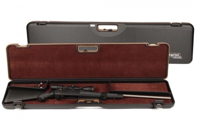 Negrini Compact Scoped Bolt Action Rifle Case Black/Cognac Leather/Brown L 45.5in x W 10.875in x D 3.25in - Negrini
