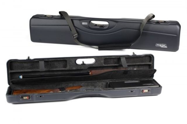 Negrini OU/SxS/Auto/Pump UNICASE Luxury Travel Shotgun Case Navy Blue/Grey Interior L37.50in x W7in x D5in - Negrini