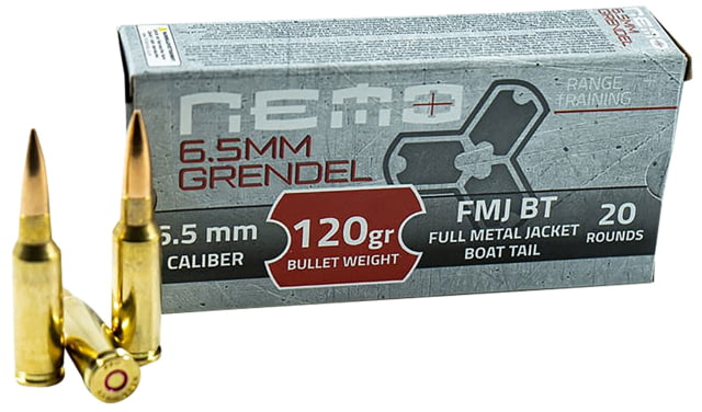 NEMO Arms 6.5 Grendel 120 Grain Full Metal Jacket Boat Tail Rifle Ammo 20 Rounds 20RD - Nemo Arms