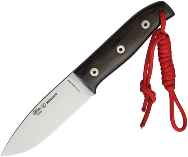 Nieto Bosque Fixed Blade Grenadill Fixed Blade Knife 8in Overall 4in Satin Bohler N695 SS Drop Point Grenadill Wood Handle Red Cord Lanyard Brown - Nieto