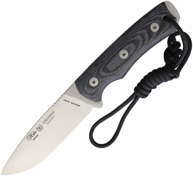 Nieto Chaman Bushcraft Black Micarta Knife 4" satin finish Bohler N695 stainless blade Black canvas micarta handle - Nieto