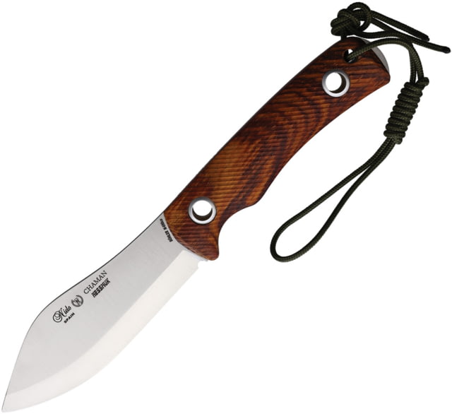 Nieto Chaman Nessmuk Cocobolo Knife 8.25in Overall 4in Satin Bohler N690 SS Blade Grooved Cocobolo Wood Handle Brown Leather Belt Sheath - Nieto