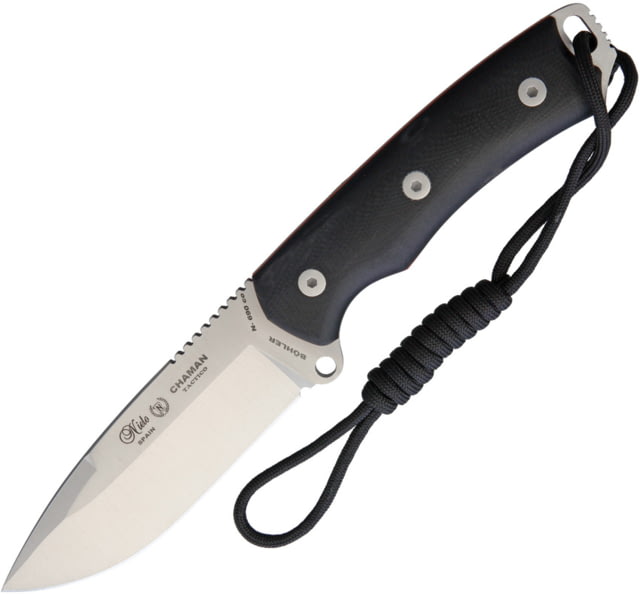 Nieto Chaman Tactical Fixed Blade Knife 4.5" satin finish Bohler N690 stainless blade Black micarta handle - Nieto