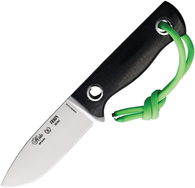 Nieto Tesca Mini Fixed Blade Knife 6.25in Overall 3in Satin 1.4116 Stainless Steel Blade Black Yute Micarta Handle Black Leather Belt Sheath - Nieto