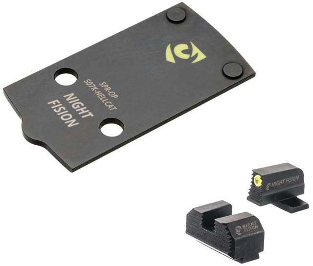 Night Fision Optic Plate + Tritium Ylw Front Sight Combo 507k to Springfield Hellcat Black - Night Fision
