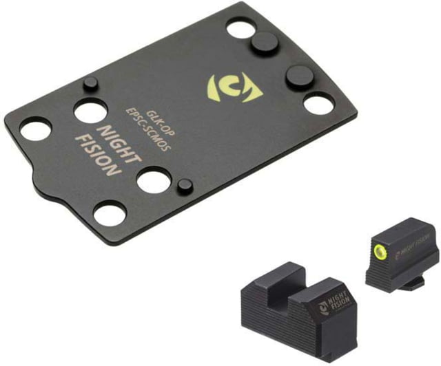 Night Fision Optic Plate + Tritium Ylw Front Sight Combo EPS Carry to Glock 43x MOS Black - Night Fision