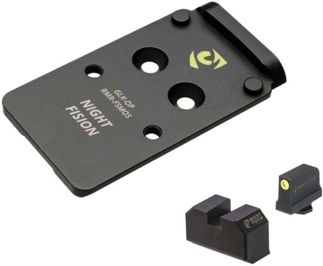 Night Fision Optic Plate + Tritium Ylw Front Sight Combo RMR/507c to Glock Full Size MOS Black - Night Fision