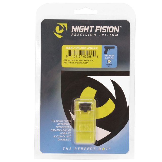 Night Fision Perfect Dot Front Night Sights for HK White Front w/ Green Tritium fits VP9 VP9SK .45C .45C Tactical P30 P30L P - Night Fision
