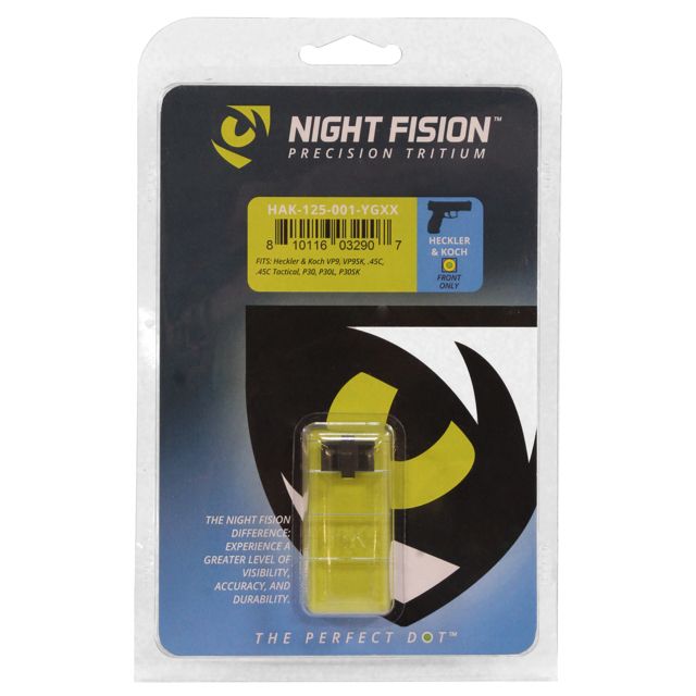 Night Fision Perfect Dot Front Night Sights for HK Yellow Front w/ Green Tritium fits VP9 VP9SK .45C .45C Tactical P30 P30L P - Night Fision