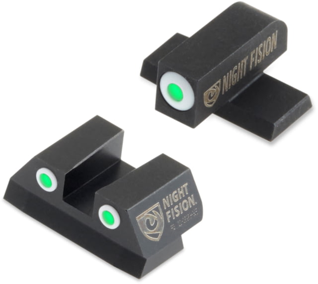 Night Fision Perfect Dot Night Sight Set w/Front Square Rear White Front w/Green Tritium White Rear w/Green Tr Fits Sig Sauer 9mm & .357 P-Series - Night Fision