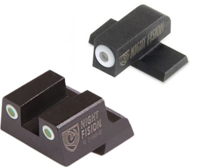 Night Fision Perfect Dot Night Sight Set w/Front Square Rear White Front w/Green Tritium White Rear w/Green Tr Fits Springfield XD-S & XD-E - Night Fision