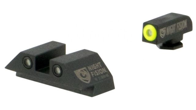 Night Fision Perfect Dot Night Sight Set w/Front Square Rear Yellow Front w/Green Tritium Black Rear w/Green T Fits Glock 20/21/29/30/36/40/41 - Night Fision