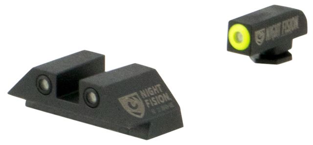Night Fision Perfect Dot Night Sight Set w/Front Square Rear Yellow Front w/Green Tritium Black Rear w/Green T Fits Glock 42/43 - Night Fision