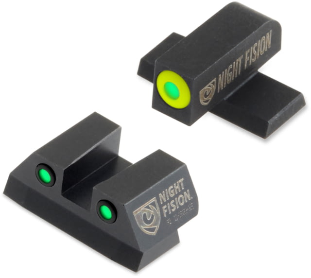 Night Fision Perfect Dot Night Sight Set w/Front Square Rear Yellow Front w/Green Tritium Black Rear w/Green T Fits Sig Sauer 9mm & .357 P-Series - Night Fision