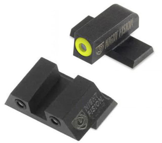 Night Fision Perfect Dot Night Sight Set w/Front Square Rear Yellow Front w/Green Tritium Black Rear w/Green T Fits Springfield XD-S & XD-E - Night Fision