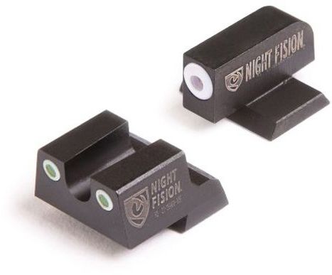 Night Fision Perfect Dot Suppressor Height Night Sight Set w/Front Square Rear White Front w/Green Tritium White Rear w/Green Tr Suppressor Height S&W - Night Fision