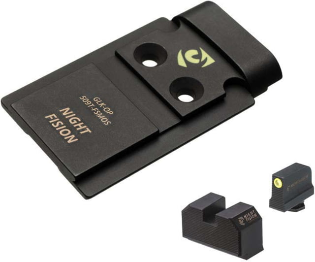 Night Fision Plate + Tritium Ylw Front Sight Combo 509T to Glock Full Size MOS Black - Night Fision