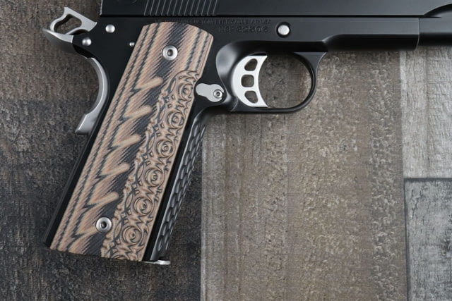 Nighthawk Custom Aztec/320 G10 Grips Thin Style Hyena Brown Ambi Cut Flat Bottom Gov. Signature Series Recon - Nighthawk Custom