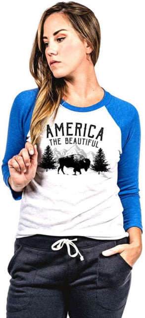 Nine Line WOMENS AMERICA THE BEAUTIFUL BASEBALL TEE - WHITE/BLUE SLEEVES MEDIUM 60EB714D NL