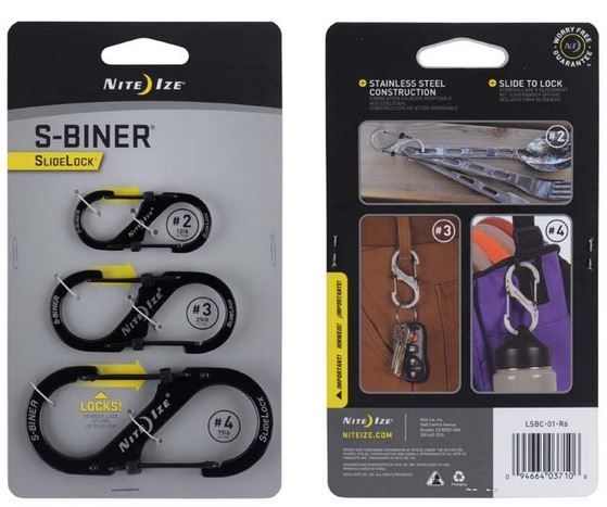 Nite Ize 3 Pack S-Biner SlideLock Steel Black