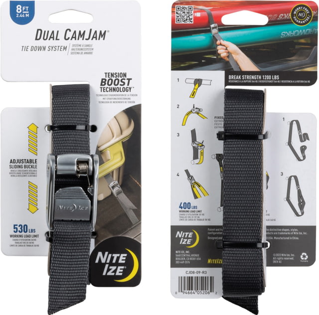 Nite Ize Dual CamJam Tie Down Working Load Limit 530 lbs Break Strength 1200 lb