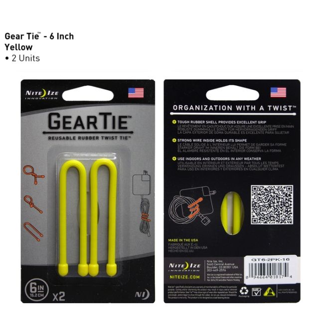 Nite Ize Gear Tie 6inPack of 2Neon Yellow