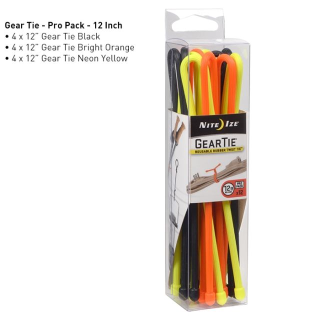 Nite Ize Gear Tie ProPack Rubber Twist Tie12inPack of 12Assorted