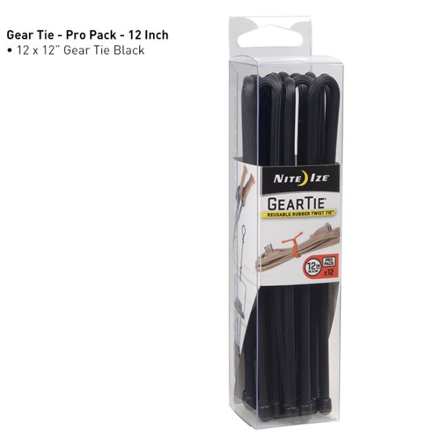 Nite Ize Gear Tie ProPack Rubber Twist Tie12inPack of 12 Black