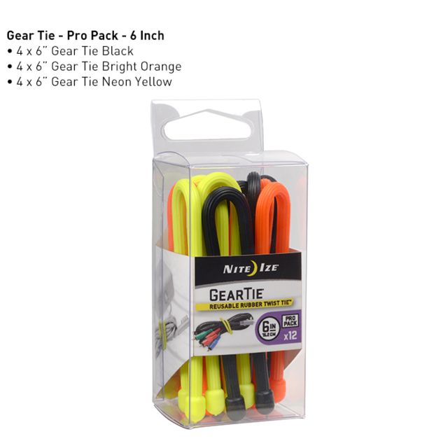 Nite Ize Gear Tie ProPack Rubber Twist Tie6inPack of 12Assorted
