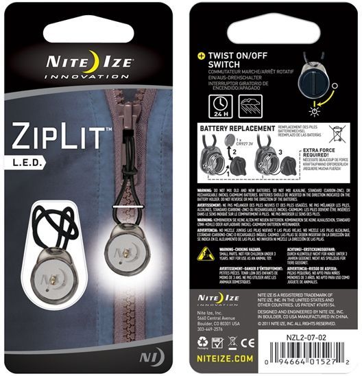 Nite Ize LED Ziplit Zipper Pull Water Resistant Light 2-Pack - White - Nite Ize