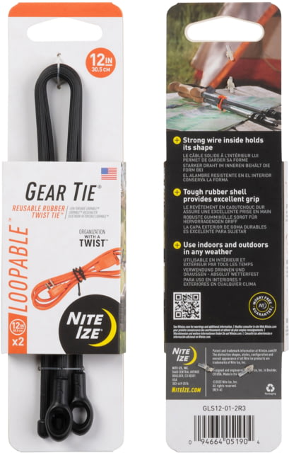 Nite Ize Loopable Twist Gear Tie 12 in 2 Pack Black
