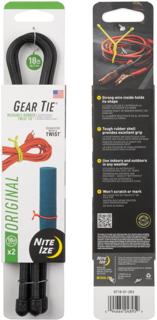 Nite Ize Reusable Rubber Twist Gear Tie 18 in 2 Pack Black 18"