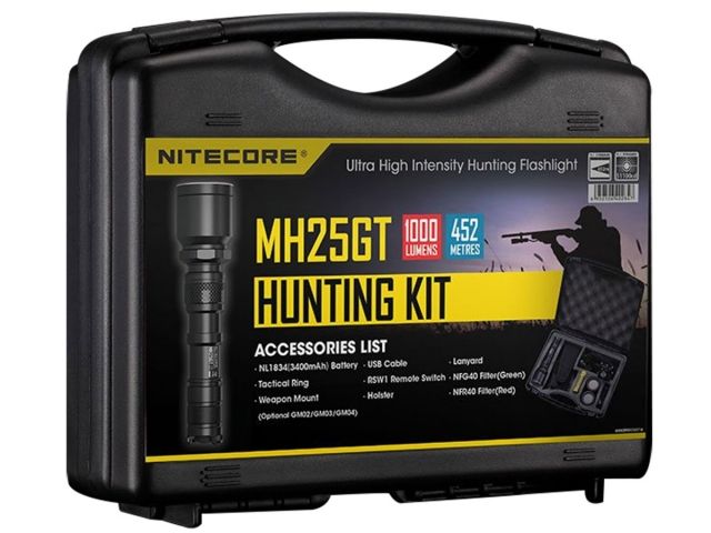 Nitecore MH25GT Rechargeable LED Flashlight Hunting Kit w/GM04 Gun Mount Black - Nitecore