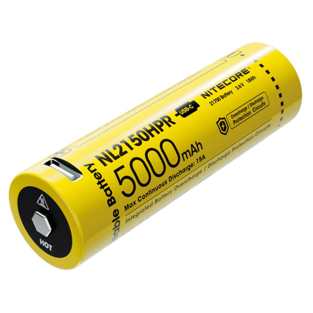 Nitecore NL2150HPR 5000mAh USB-C High Performance Rechargeable 21700 Battery Yellow 6952506493739 - NITECORE