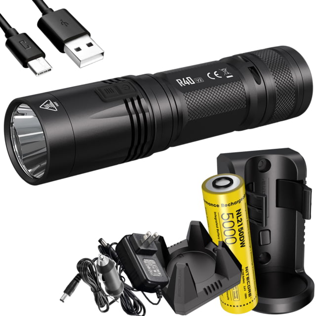 Nitecore R40 v2 CREE XP-L HI V3 Rechargeable Flashlight Kit 21700 White 1000 Lumens Black 6952506405992 - NITECORE