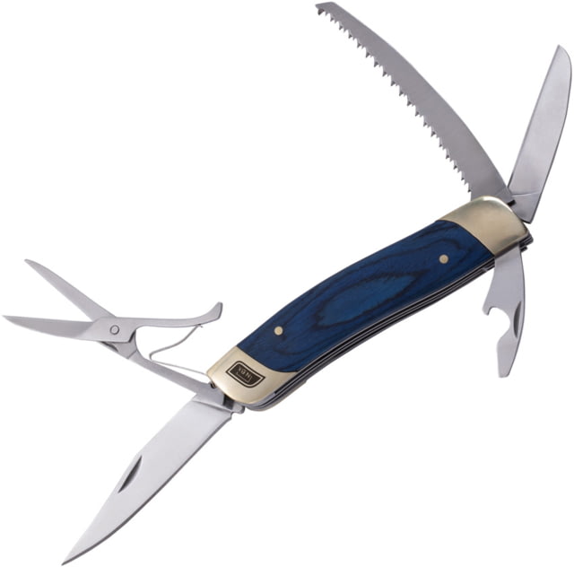 No Box Tools Multi-Tool Knife Blue Satin finish 5Cr15MoV stainless clip and sheepsfoo Blue wood handle - No Box Tools