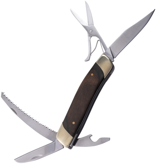 No Box Tools Multi-Tool Knife Brown Satin finish 5Cr15MoV stainless clip and sheepsfoo Brown wood handle - No Box Tools