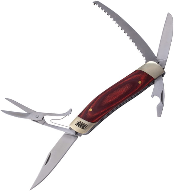 No Box Tools Multi-Tool Knife Red Satin finish 5Cr15MoV stainless blade Red wood handle - No Box Tools