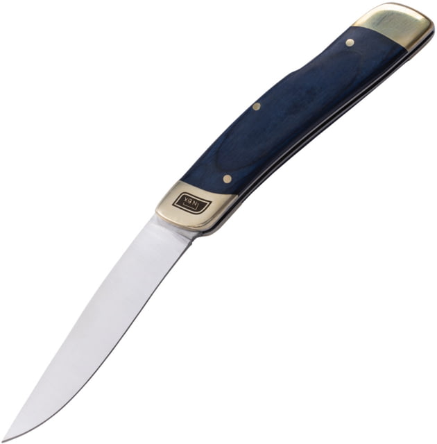 No Box Tools Utility Lockback Blue Folding Knife 3" satin finish 5Cr15MoV stainless clip point blad Blue wood handle - No Box Tools