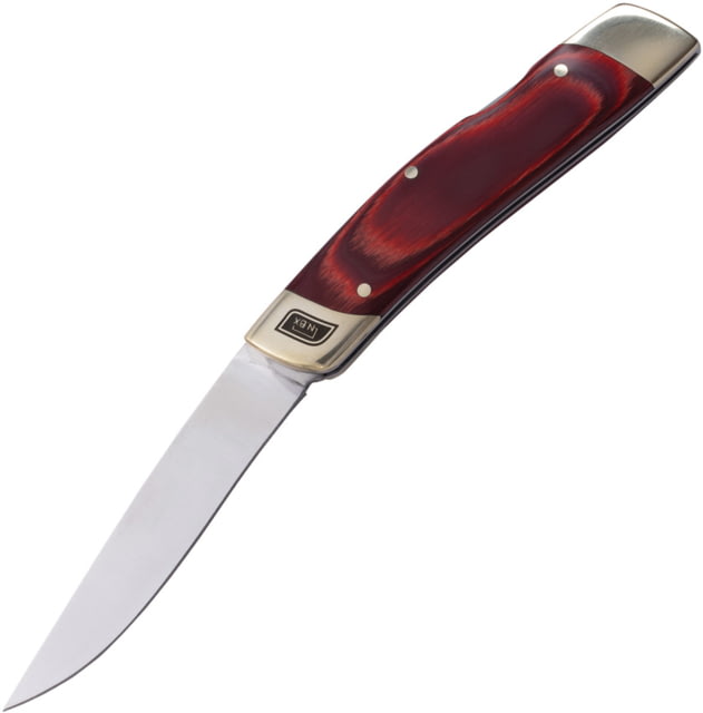 No Box Tools Utility Lockback Red Folding Knife 3" satin finish 5Cr15MoV stainless clip point blad Red wood handle - No Box Tools