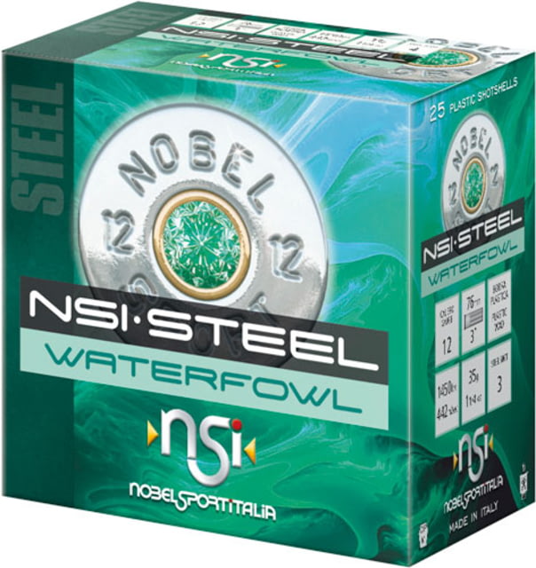 Nobelsport NSI Steel Waterfowl 12 Gauge 1 1/4 oz 3in #3 Shotgun Ammo 25 Rounds