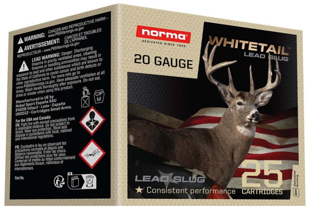 ma Whitetail Lead Slug 20 Gauge 1 Oz 2.75 Inch Shotgun 25 Rounds Ammo