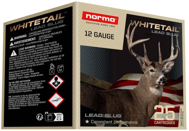 ma Whitetail Lead Slug 12 Gauge 1 Oz 2.75 Inch Shotgun 25 Rounds Ammo
