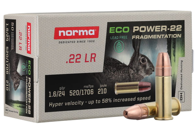 ma Ammunition Fragmentation Hollow Point Ecopower 22 LR 24 Gr Hollow Point HP 50 Per Box/ 100 Cs Ammo