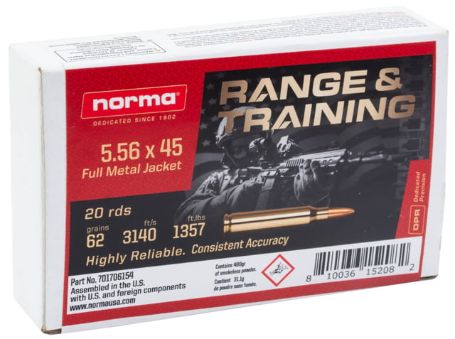 ma Range & Training 5.56x45mm NATO 62 Grain Full Metal Jacket Brass Cased Rifle 20 Rounds Ammo